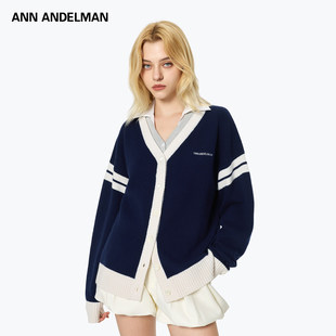 上衣 女撞色毛衣外套长袖 ANN ANDELMAN早秋氛围穿搭V领针织开衫