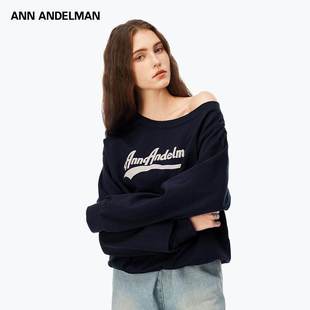 ANDELMAN官方直营发泡印花斜领单肩卫衣露肩上衣 ANN 腻腻同款