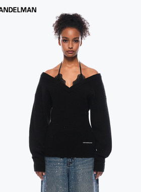 ANN ANDELMAN黑色毛衣秋冬女慵懒高级感假两件性感烫钻针织外套