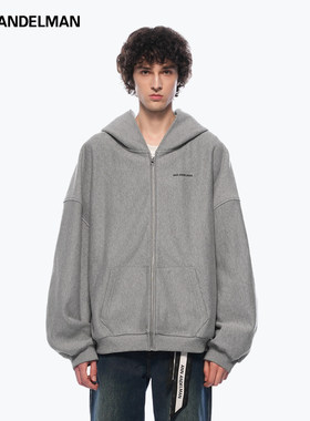 【魏大勋同款】ANN ANDELMAN灰色连帽卫衣秋冬季宽松开衫拉链外套