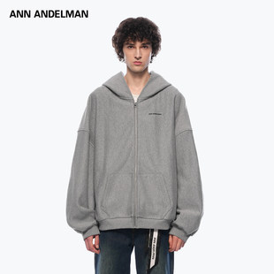 【魏大勋同款】ANN ANDELMAN灰色连帽卫衣秋冬季宽松开衫拉链外套