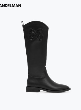 ANN ANDELMAN官方直营黑色长筒靴平底真皮皮靴女款2025新款骑士靴