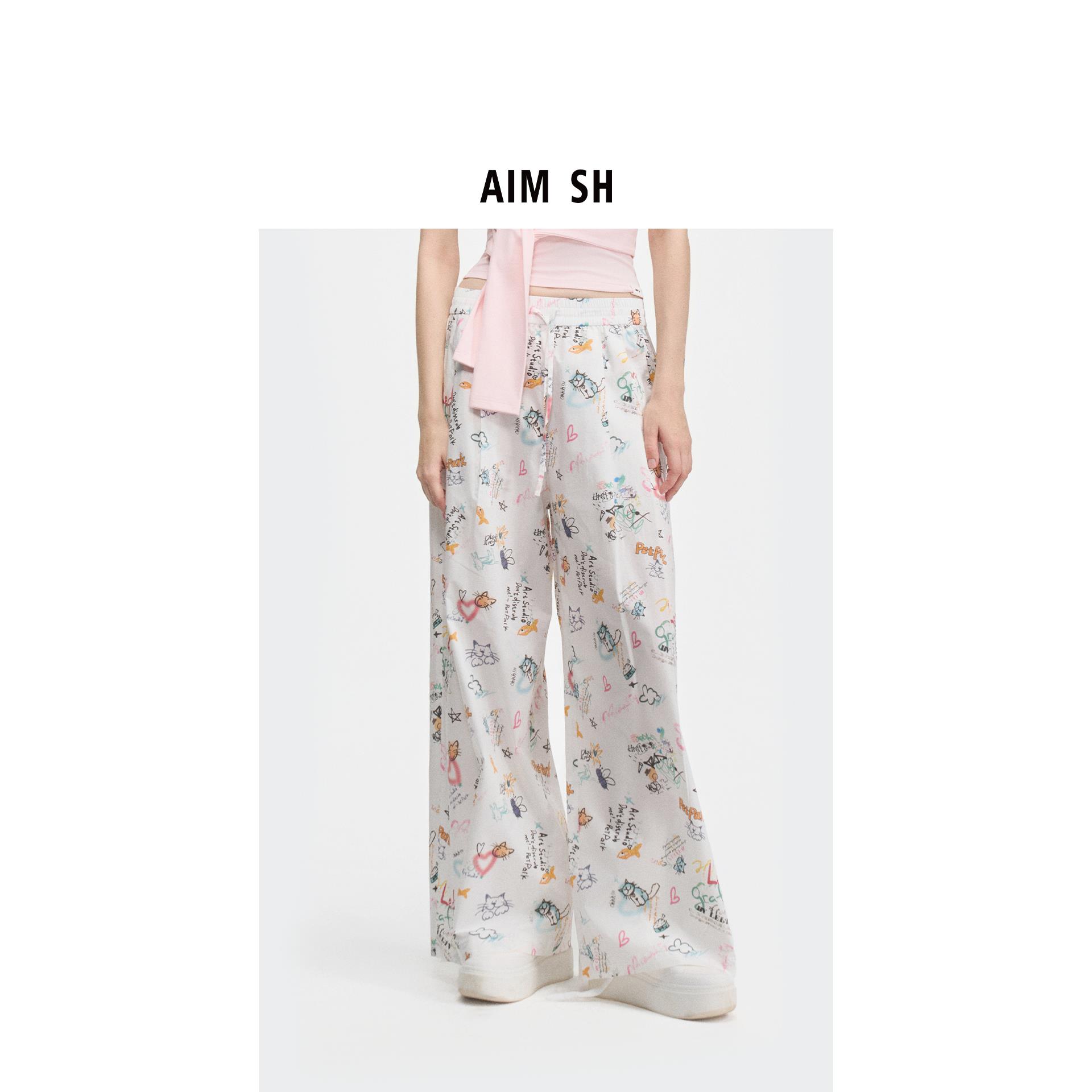 【新品】AIM SH直营女士 2025趣味涂鸦运动裤休闲裤阔腿裤