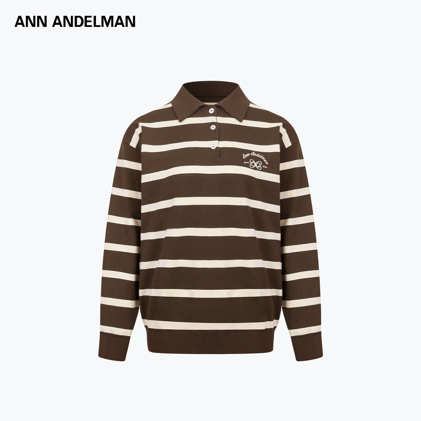 ANNDELM棕白条纹长袖PO