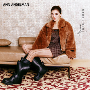 ANDELMAN拼皮复古辣妹吊带连衣裙收腰格子短裙 ANN 吴千语同款
