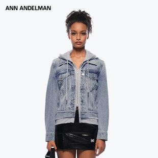 牛仔外套女短款 ANN 假两件连帽开衫 新品 ANDELMAN官方直营2025秋季