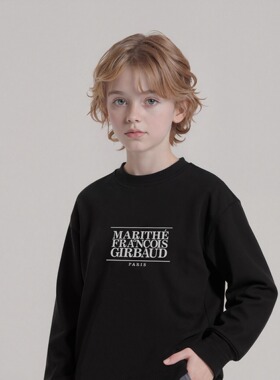 2025秋冬新款Marithe儿童长袖经典款Logo印花纯棉圆领套头童装长T