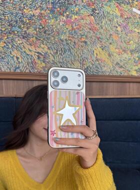 彩虹星星ins电镀镜面银边软壳适用于苹果手机壳iPhone17promax纤维16pro/15/14promax/13/11pro可爱卡通