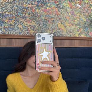 彩虹星星ins电镀镜面银边软壳适用于苹果手机壳iPhone17promax纤维16pro/15/14promax/13/11pro可爱卡通