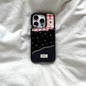 拼接补丁布块格纹ins亚克力黑边适用苹果iPhone16promax手机壳15pro小米14Pro保护套华为mate防摔三星S23荣耀