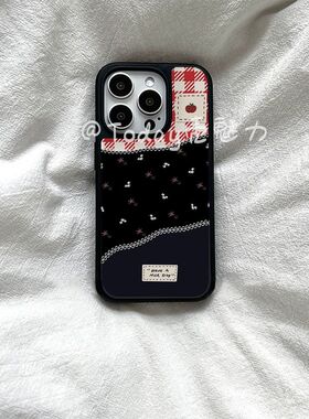 拼接补丁布块格纹ins亚克力黑边适用苹果iPhone16promax手机壳15pro小米14Pro保护套华为mate防摔三星S23荣耀