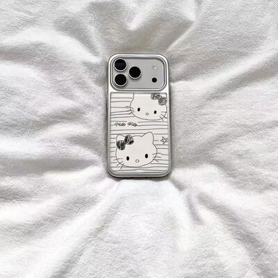 线条KT猫电镀银边软壳适用于苹果手机壳iPhone17promax手机壳保护套16pro/15/14promax/13/11pro可爱卡通ins