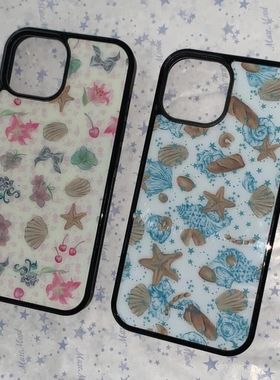 日韩musemood复古贝壳ins亚克力黑边软边适用苹果iPhone16promax手机壳15pro小米14Pro保护套华为mateS23亮面