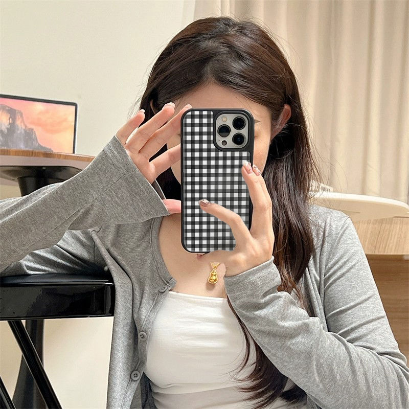 黑色格纹ins亚克力黑边适用苹果iPhone16promax手机壳15pro小米14Pro保护套华为mate防摔三星S23荣耀