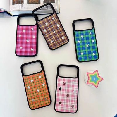 复古格纹星星镜面手机壳