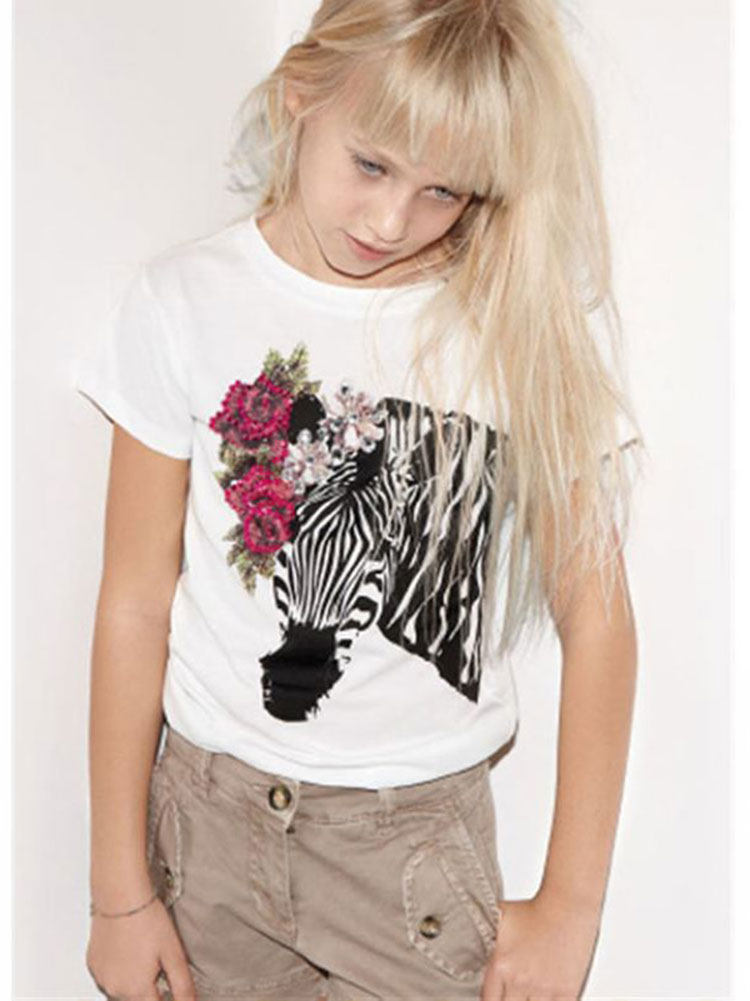 意大利P家纯原 手工钉珠斑马印花女童全棉短袖T恤上衣  清仓特价,童装/婴儿装/亲子装,T恤,淘宝优惠券,粉丝福利购,淘宝优惠卷