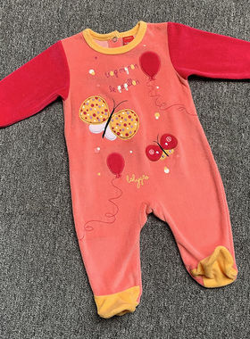 3M 外贸原单新生婴儿女童小宝宝天鹅绒包脚连体衣爬服连身衣外套