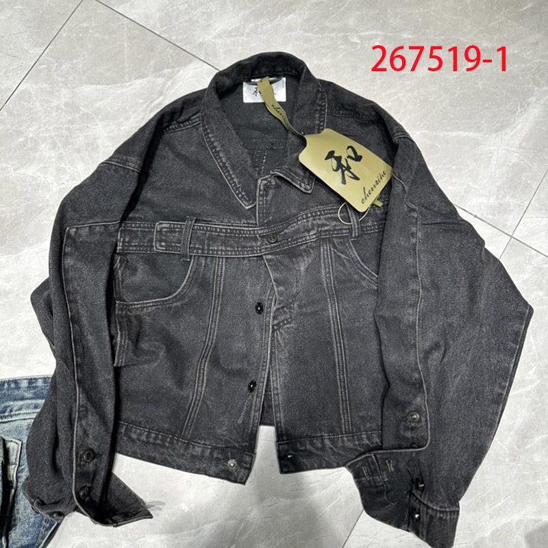 和家267519-1休闲复古牛仔外套女宽松2026秋黑色纽扣短外套上衣潮