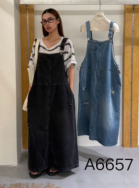 becabeau幕茄6657休闲牛仔背带裙女宽松减龄长裙2026夏叠穿连衣裙
