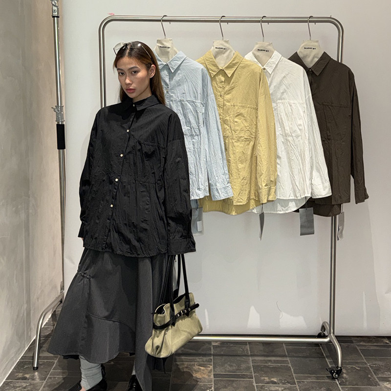 becabeau奢佑261291休闲风长袖衬衫女翻领压褶宽松显瘦上衣2026秋图片
