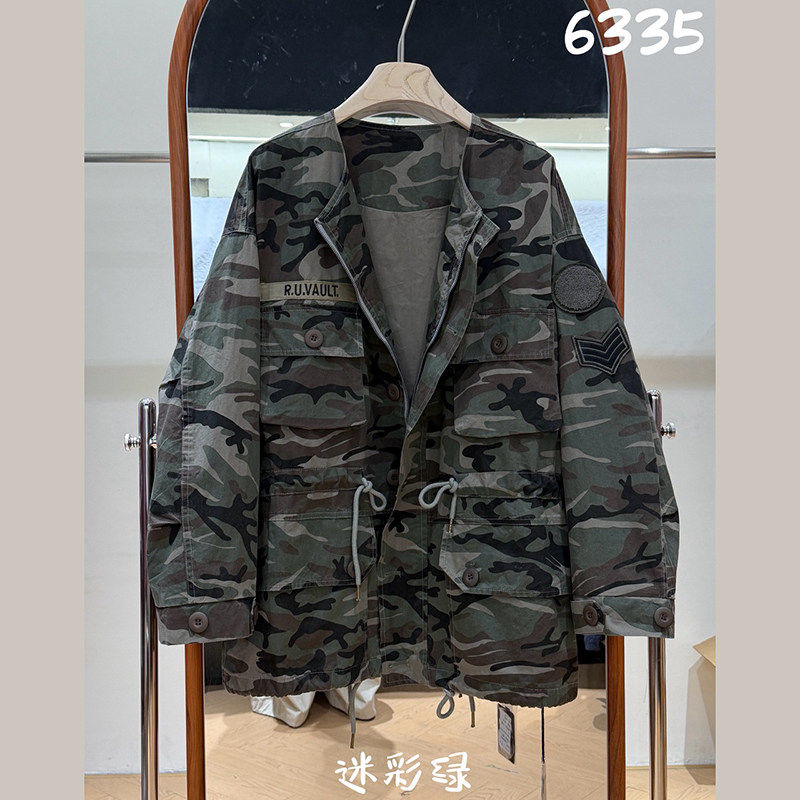 黑标WE6335韩版宽松迷彩工装外套女立领抽绳多口袋休闲夹克2026秋