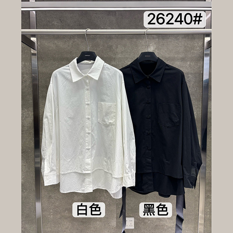 小辫子26240休闲风翻领衬衫女长袖宽松棉质纯色气质上衣2026秋季