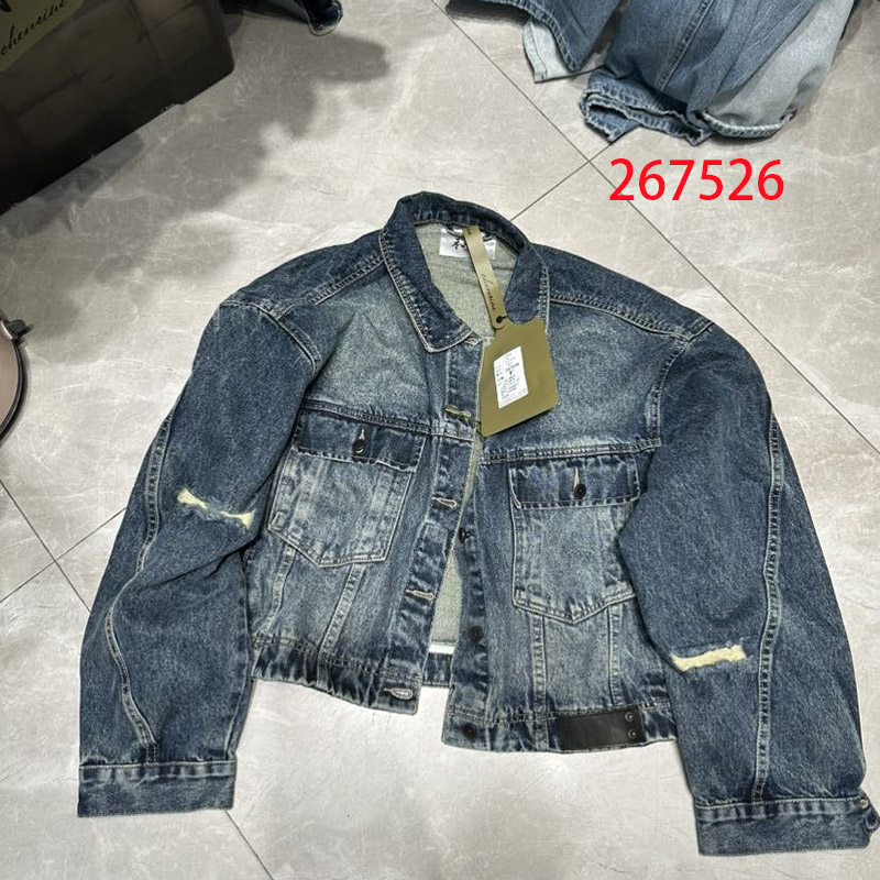 和家267526休闲复古破洞牛仔外套女宽松2026秋季蓝色短款夹克上衣