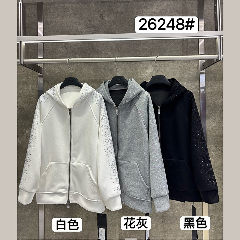 小辫子26248休闲风连帽拉链外套女宽松百搭珍珠装饰2026秋常规款