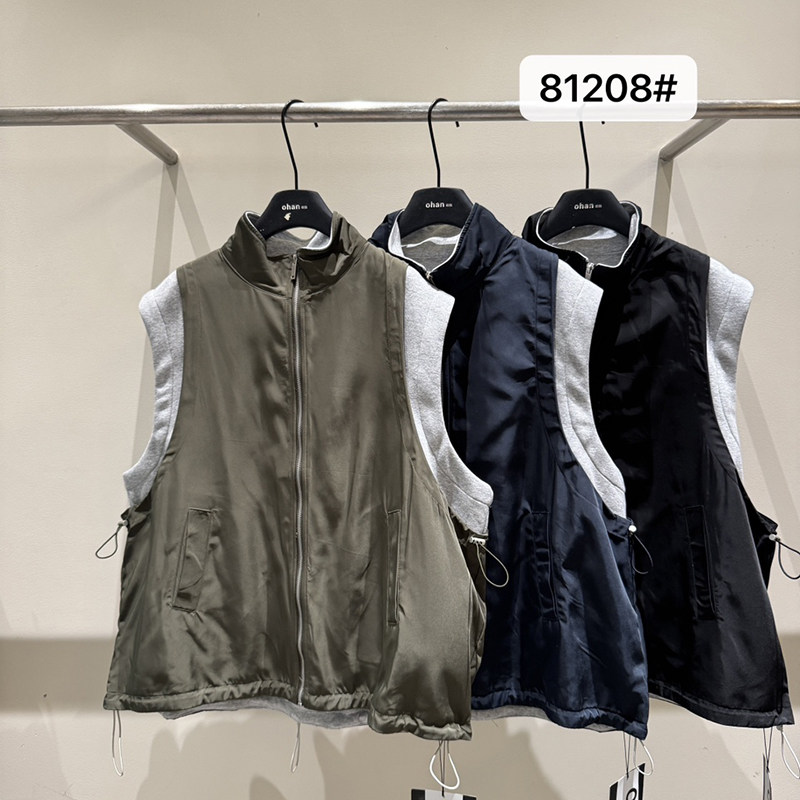 欧韩伽81208通勤风连帽拉链马甲女假两件百搭休闲外套2026秋新款