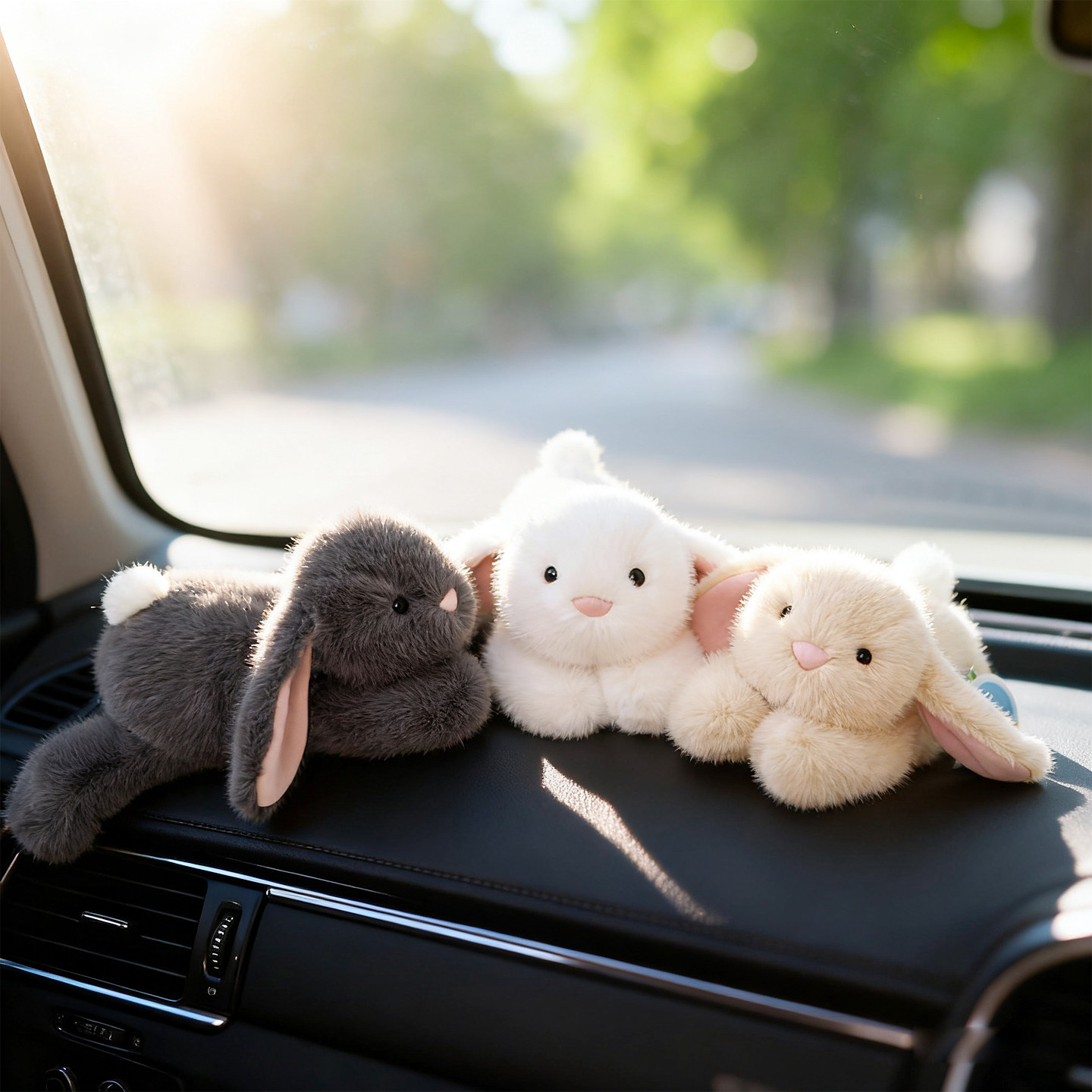 可爱卡通趴趴小兔子汽车抱枕车载装饰用品摆件新车用竹炭包去异味