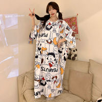 Cool and refreshing ice silk long sleeping dress, oversized 300-pound pajamas for girls, summer overweight girls, loose and slimming student dress thumbnail 6