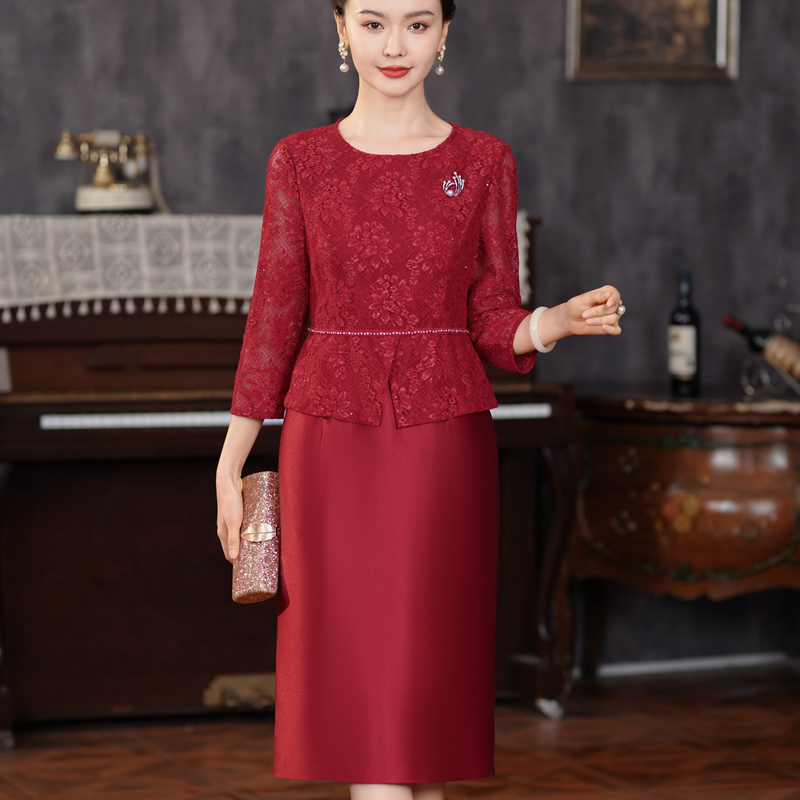 结婚礼喜妈妈礼服假两件套装喜服2025新款喜婆婆婚宴装连衣裙夏装