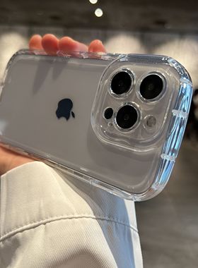 简约高级感适用iphone15苹果14手机壳13透明16pro镜头全包max防摔14promax硅胶保护套ip11男士12新款加厚气囊