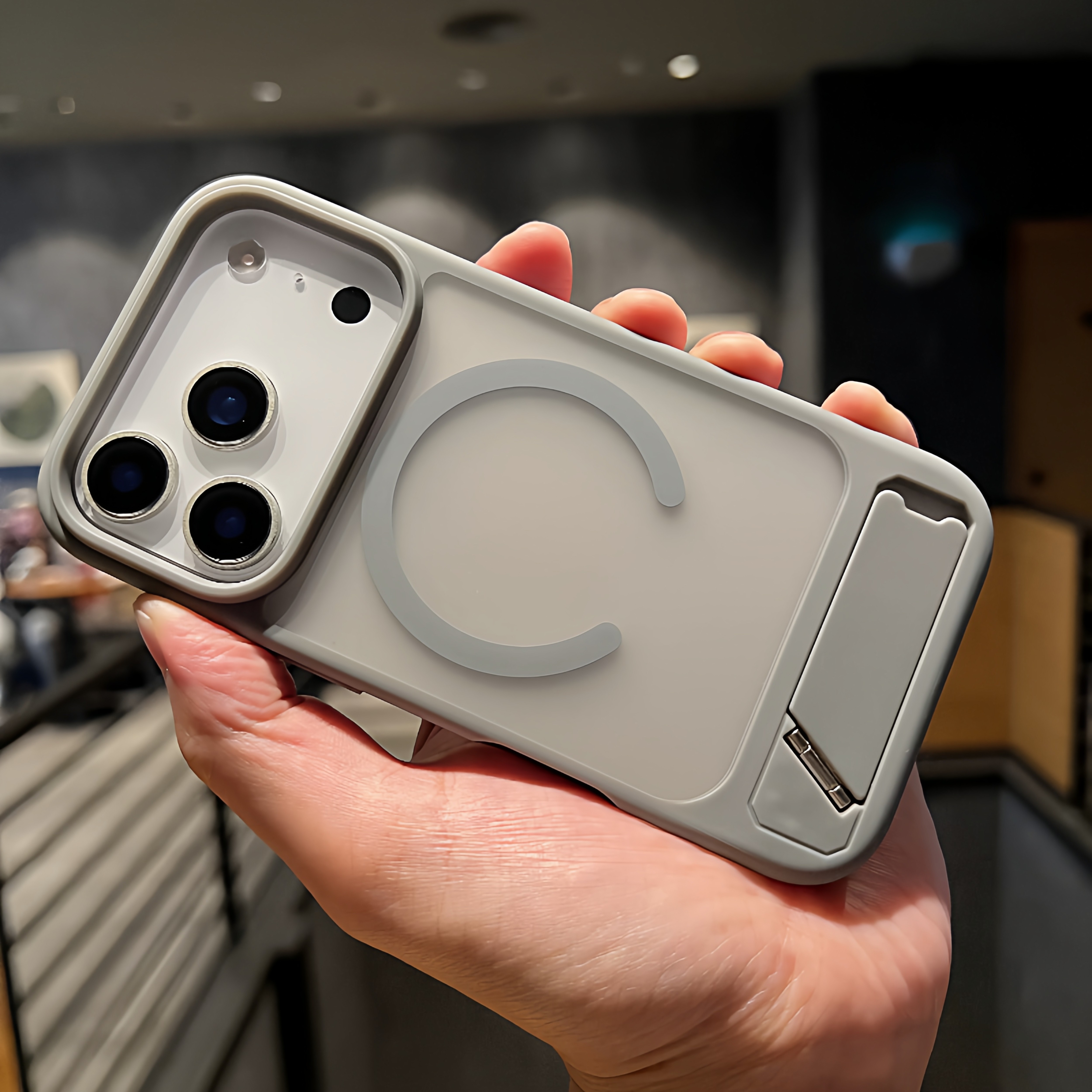 适用iphone16/16pro手机壳17加厚原灰色横条支架苹果16promax磁吸磨砂肤感15pro高级感14防摔13简约潮17pro