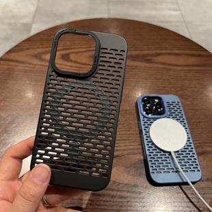 磁吸充电适用iphone15promax手机壳新款苹果14pro超薄硬壳13透气散热12磨砂max肤感ip16镂空14PM防摔11保护套