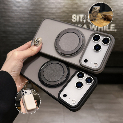 360°旋转支架肤感壳适用苹果16promax手机壳新款磨砂iPhone17磁吸支架14高级感13防摔12保护套11全包15plus