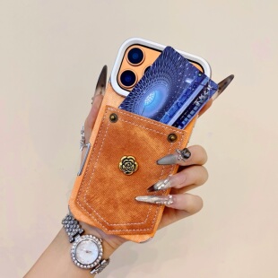 ins个性牛仔布卡包适用苹果17promax手机壳iPhone16pro可插卡15plus放小卡14Pro卡套13防摔17Air复古12保护套