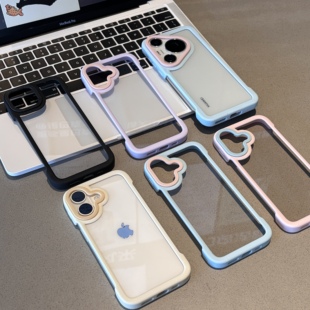 撞色无边框适用苹果16promax亚克力14/15手机壳华为70pro小米13pro硅胶12pro全包11promax外壳16pro防摔15pro