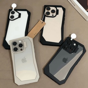 适用苹果16promax手机壳黑色高颜值不规则边框iPhone15promax钛灰色14男女新爆款13简约16pro透明12/11保护套