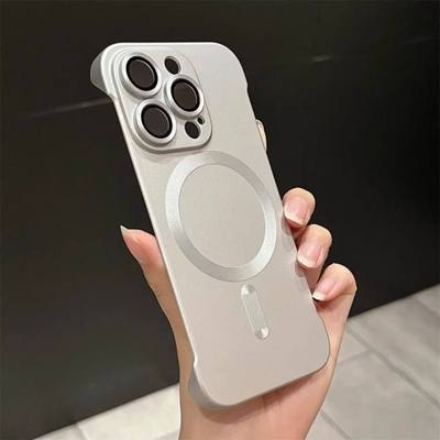 适用苹果磨砂磁吸超薄无边手机壳