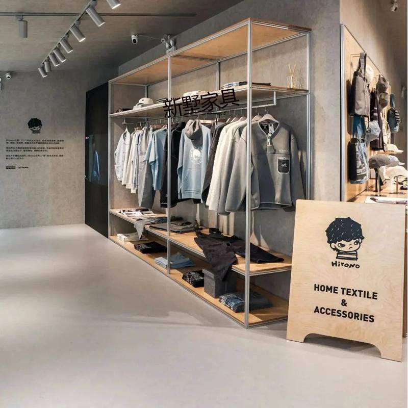 服装店展示架落地式多层陈列架中岛柜桦木陈列置物架简约挂衣架