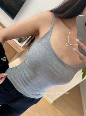 升级款莫尔吊带女新款修身显瘦带胸垫一体打底衣美背背心  WGS702