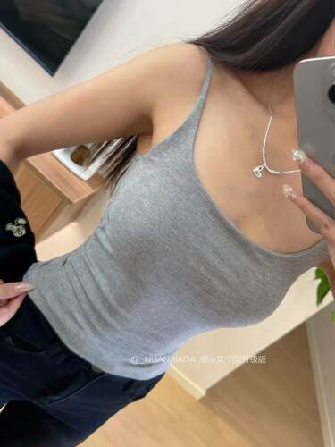 升级款莫尔吊带女新款修身显瘦带胸垫一体打底衣美背背心  WGS702