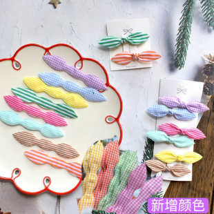 韩国进口条纹格子迷你兔耳朵小领结手工diy儿童宠物发夹饰制材料