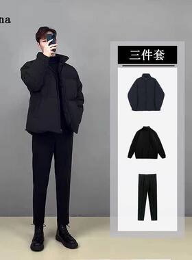 冬季棉服男保暖防寒宽松休闲套装男士轻熟风一套男装全套搭配裤子