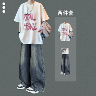 重磅潮流男生套装夏季短袖T恤青少年帅气穿搭阳光干净韩版两件套