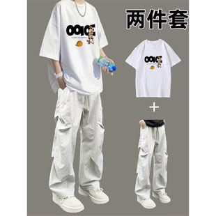 青少年男装帅气学生潮流套装男孩短袖T恤夏季新款潮牌宽松一整套