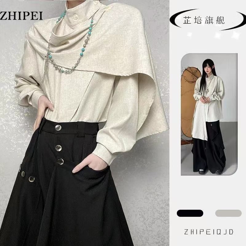 【两件套】复古高级感男女同款外穿显瘦围巾领衬衫设计感衬衫套装