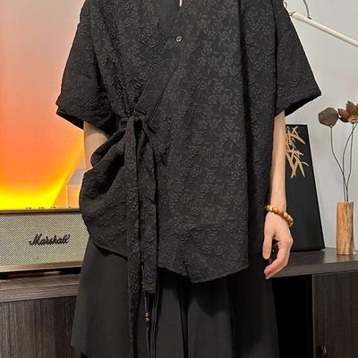 SBKS原创新中式衬衣山本耀司风暗纹飘带花卉复古法式男女短袖衬衫