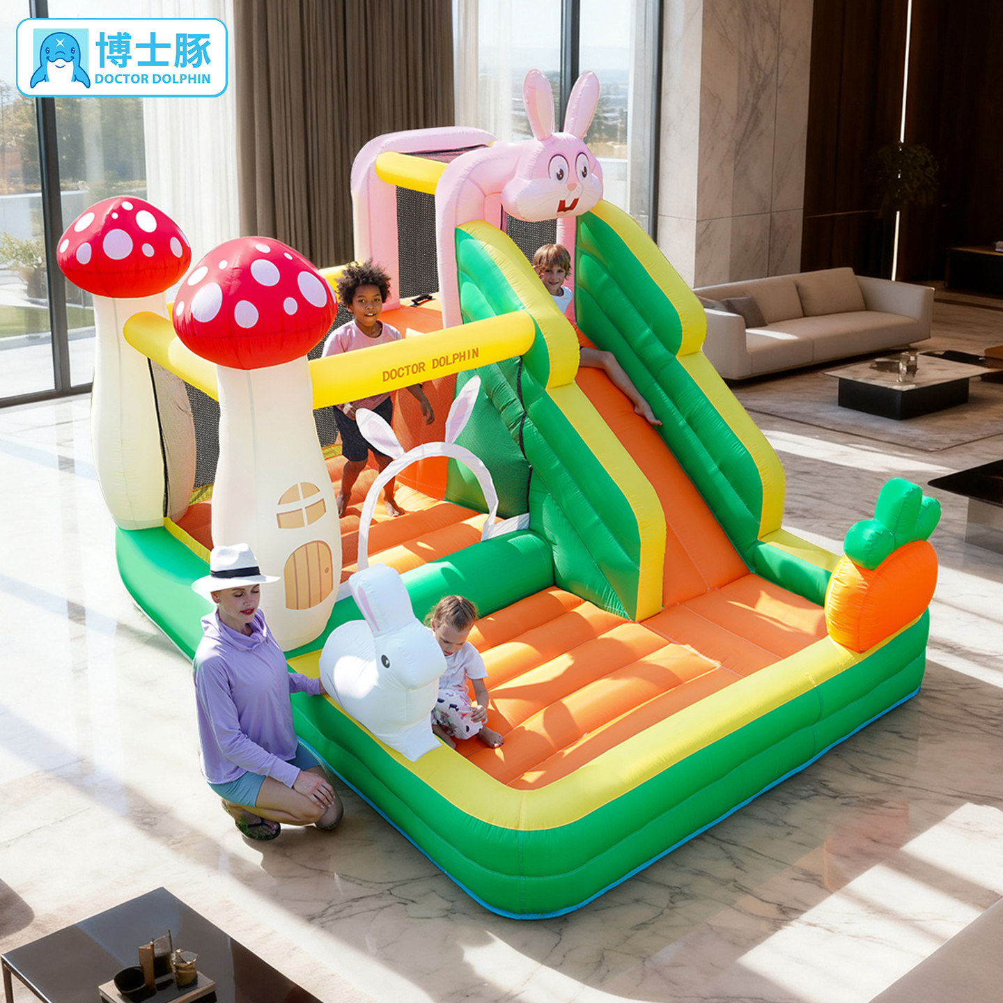 博士豚兔兔充气城堡家用室内小型儿童蹦蹦床滑梯跳床充气堡淘气堡